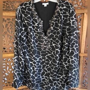 Charter Club Black and Gray Patterned Blouse